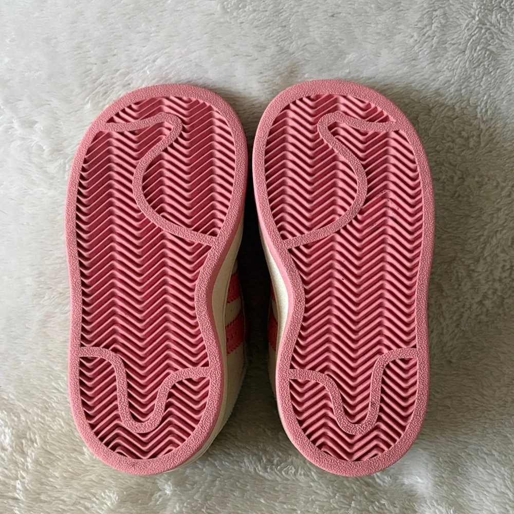 adidas Kids Cream Suede Sneakers with Pink Accents